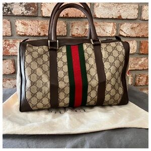Authentic Vintage Gucci Monogram Brown Sherry Line Women Tote Bag
